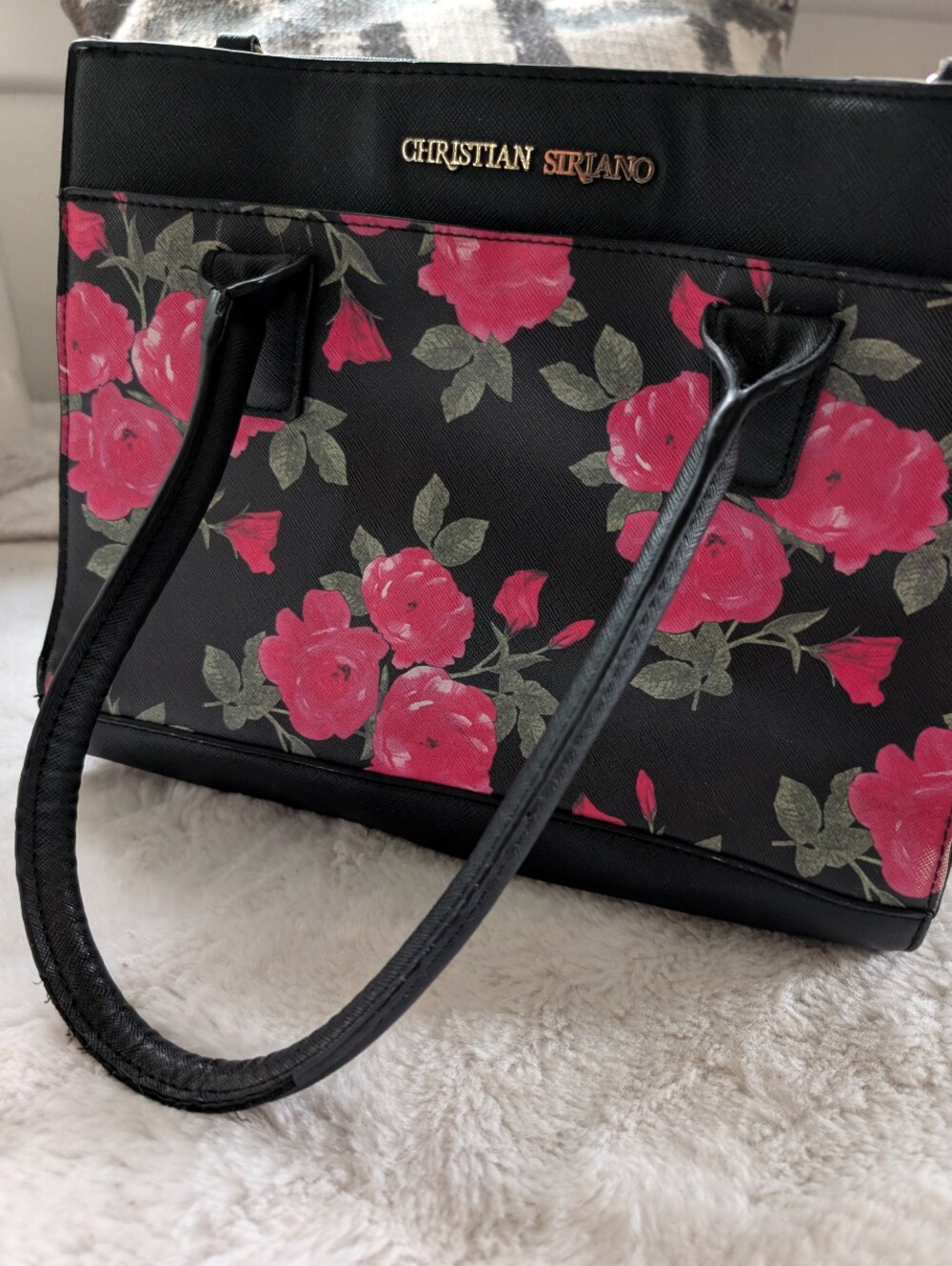 Christian Siriano Black Tote with Pink Floral Design